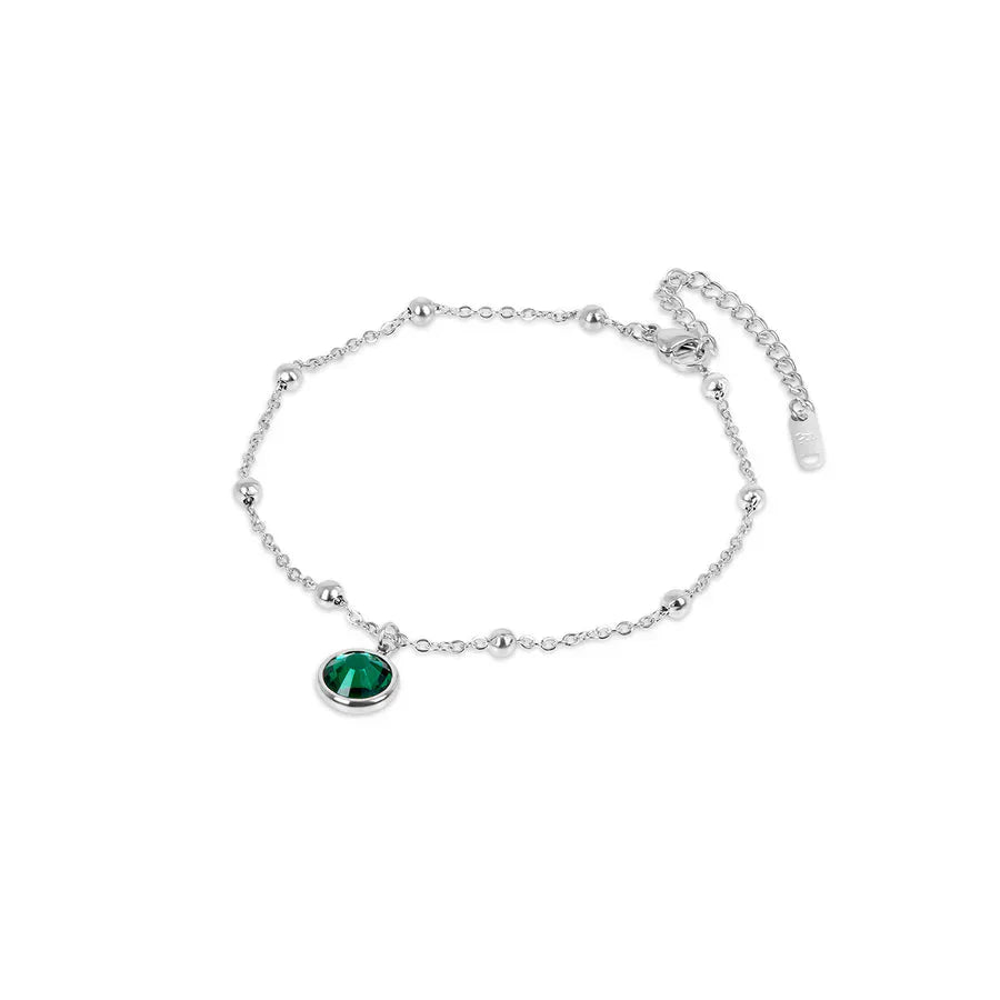 Emerald Pendant Anklet - Silver